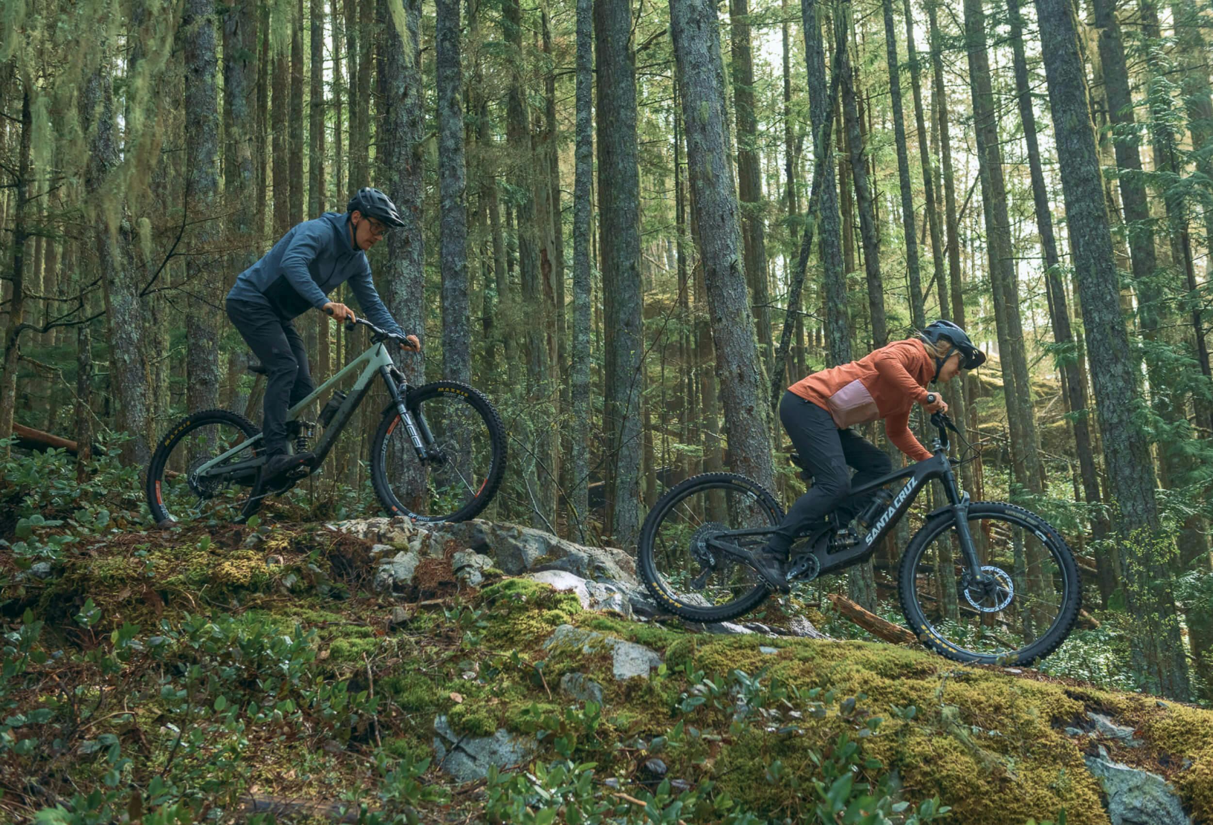 Man and woman on bikes