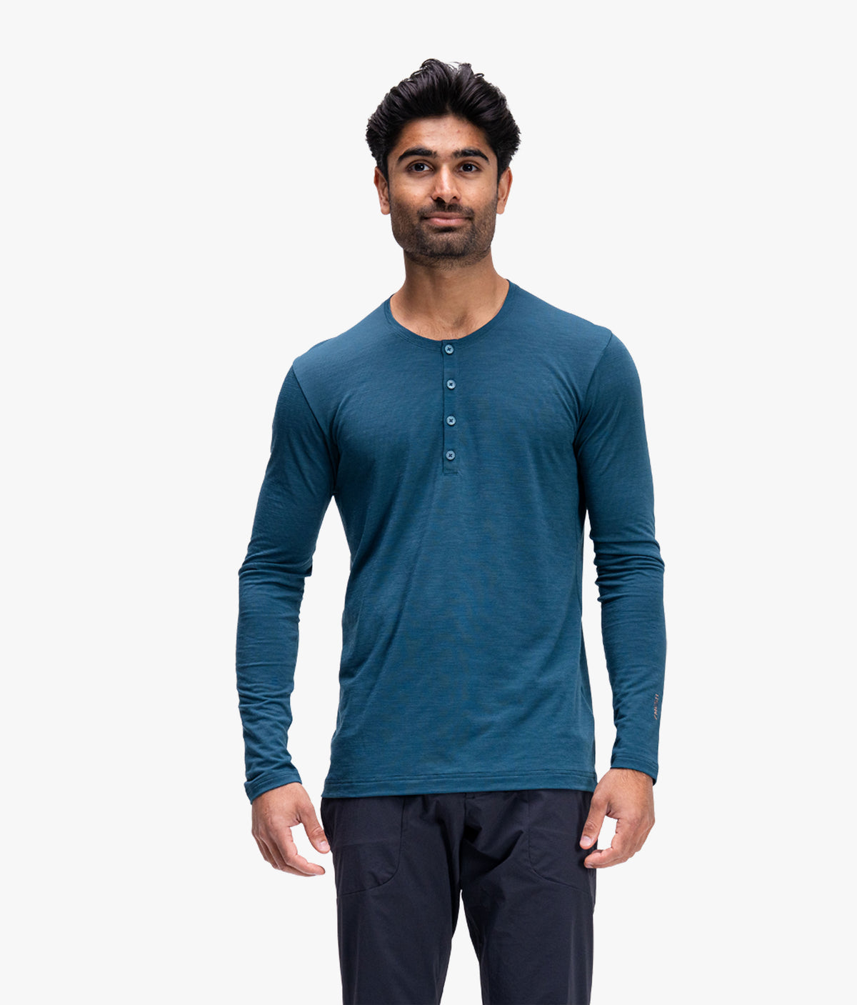 Men's Desperado Merino Long Sleeve Henley - Deep Sea
