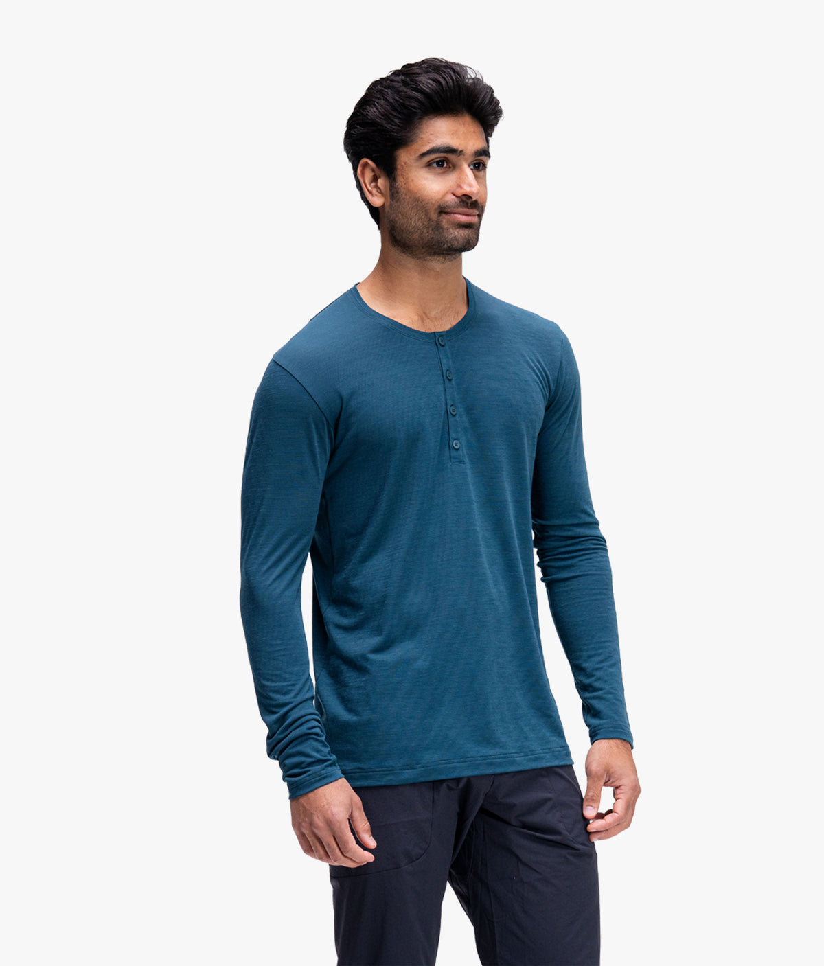 Men's Desperado Merino Long Sleeve Henley - Deep Sea