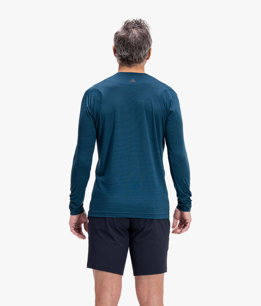 Men's Desperado Merino Long Sleeve Henley - Deep Sea